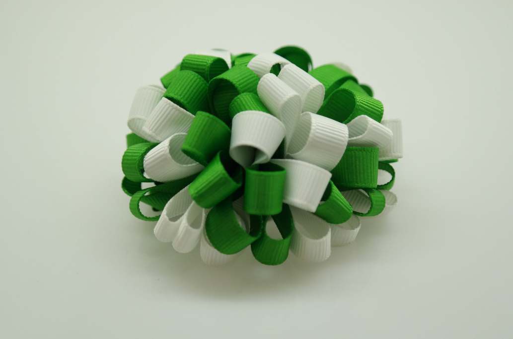 Loopy loopy puff hair Bow with colors  Classical Green, White